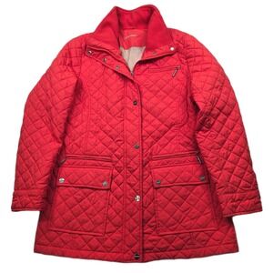 Calvin‎ Klein Quilted Field Jacket Women Large Orange Snap Zip Diamond Pockets